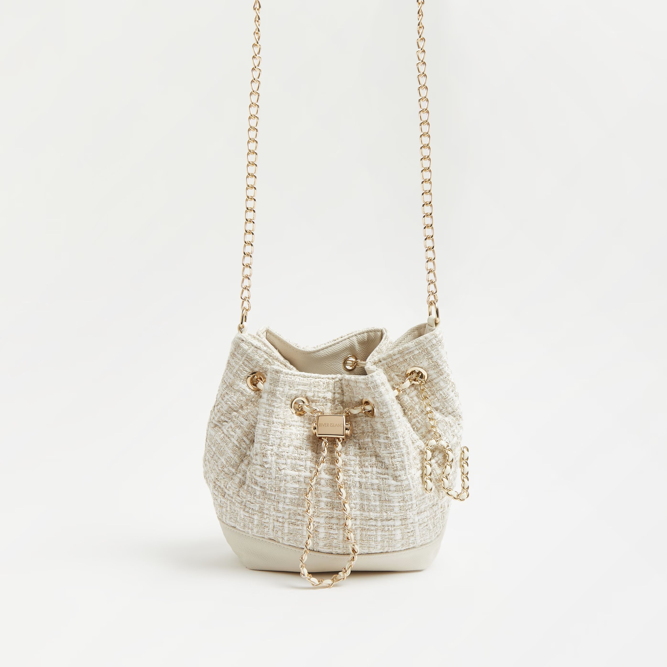 River Island Womens Cream boucle bucket bag | River Island (UK & IE)