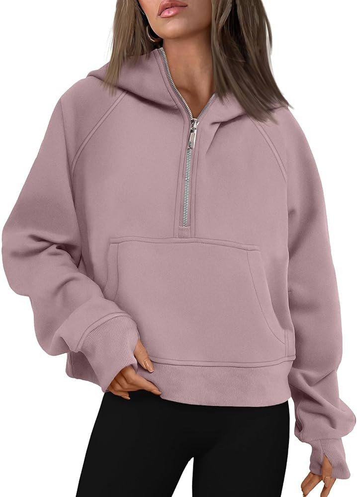 AUTOMET Half Zip Sweatshirts Cropped Hoodies Fleece Womens Quarter Zip Up Pullover Sweaters Fall ... | Amazon (US)