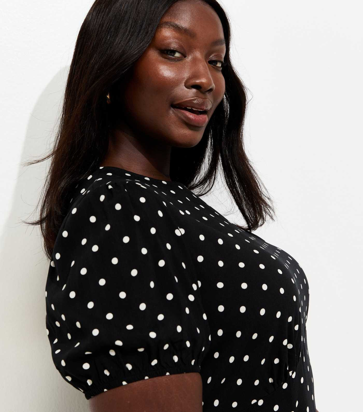 Curves Black Spot Print Lace Hem Midi Dress | New Look | New Look (UK)