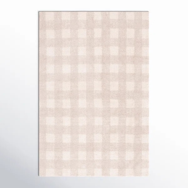 Barclay Plaid Hand Woven Flatweave Cotton Area Rug in Beige | Birch Lane