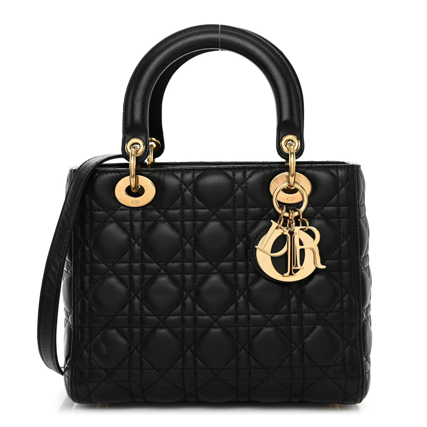 Lambskin Cannage Medium Lady Dior Black | FASHIONPHILE (US)