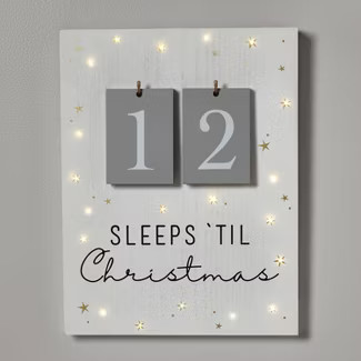 19" Battery Operated Lit 'Sleeps 'til Christmas' Wood Countdown Sign Cream - Wond... | Target