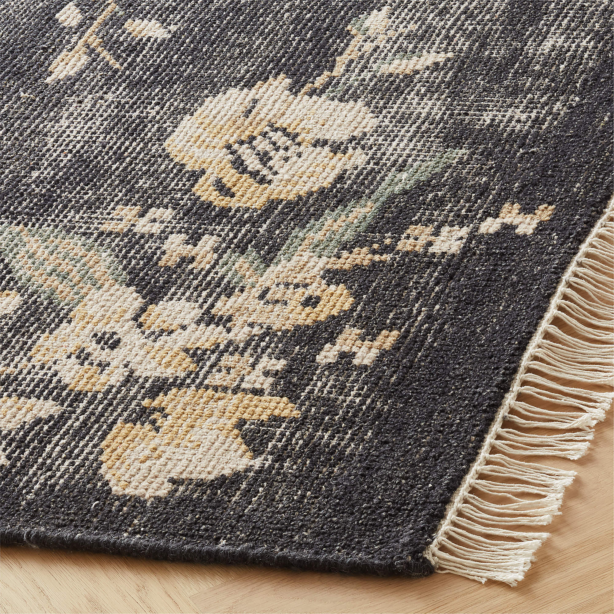 Lavish Hand-Knotted Black Floral Wool Area Rug 8'x10' + Reviews | CB2 | CB2