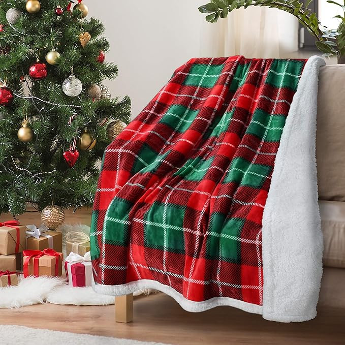 Tirrinia Red Buffalo Plaid Christmas Throw Sherpa Blanket 50" x 60", Super Soft Warm Comfy Plush ... | Amazon (US)