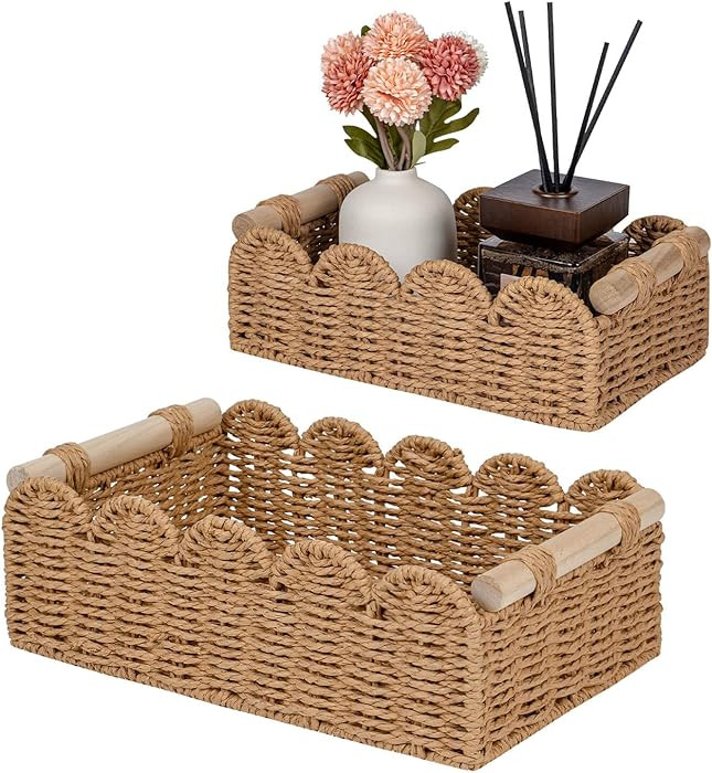 CubesLand Paper Rope Scalloped Edge Decor Baskets for Home, Living Room, Bedroom, Toilet Basket f... | Amazon (US)