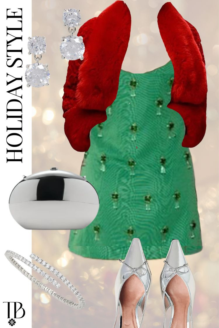 All eyes on you this holiday season 💚❤️ This glam green mini with a red faux-fur wrap and silver heels is giving Under the Mistletoe energy — festive, bold, and ready for every holiday party. #HolidayStyle #ChristmasPartyOutfit #FestiveFashion

 

 #LTKHoliday #LTKSeasonal #LTKStyleTip