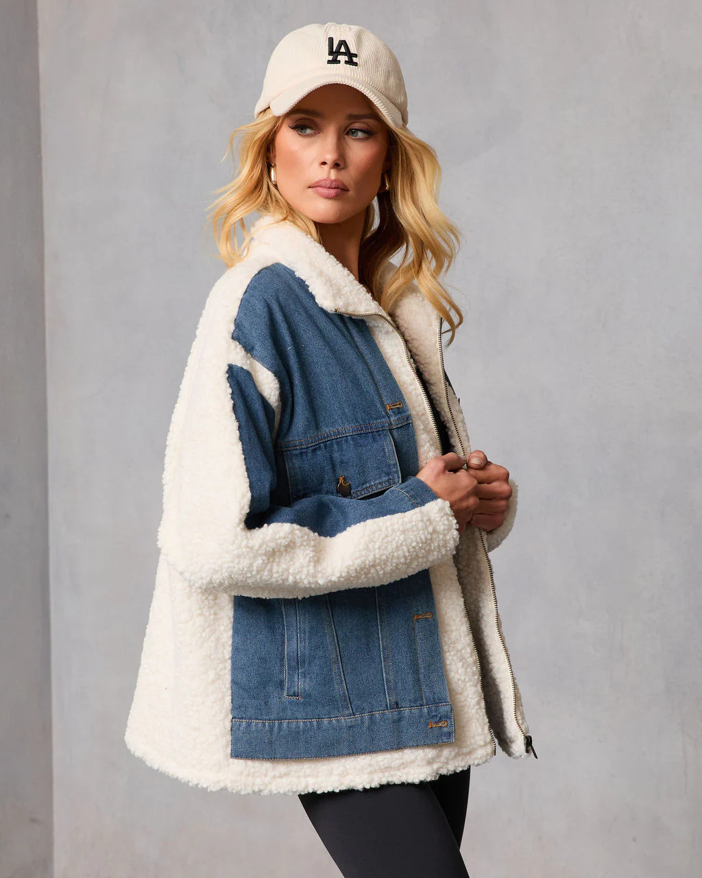 Beatrise Denim Contrast Sherpa Coat | VICI