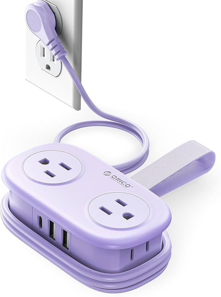 ORICO 4FT Purple Travel Power Strip with 4 AC Outlets, 2 USB-A Ports, and 1 USB-C Port, 45° Flat... | Amazon (US)