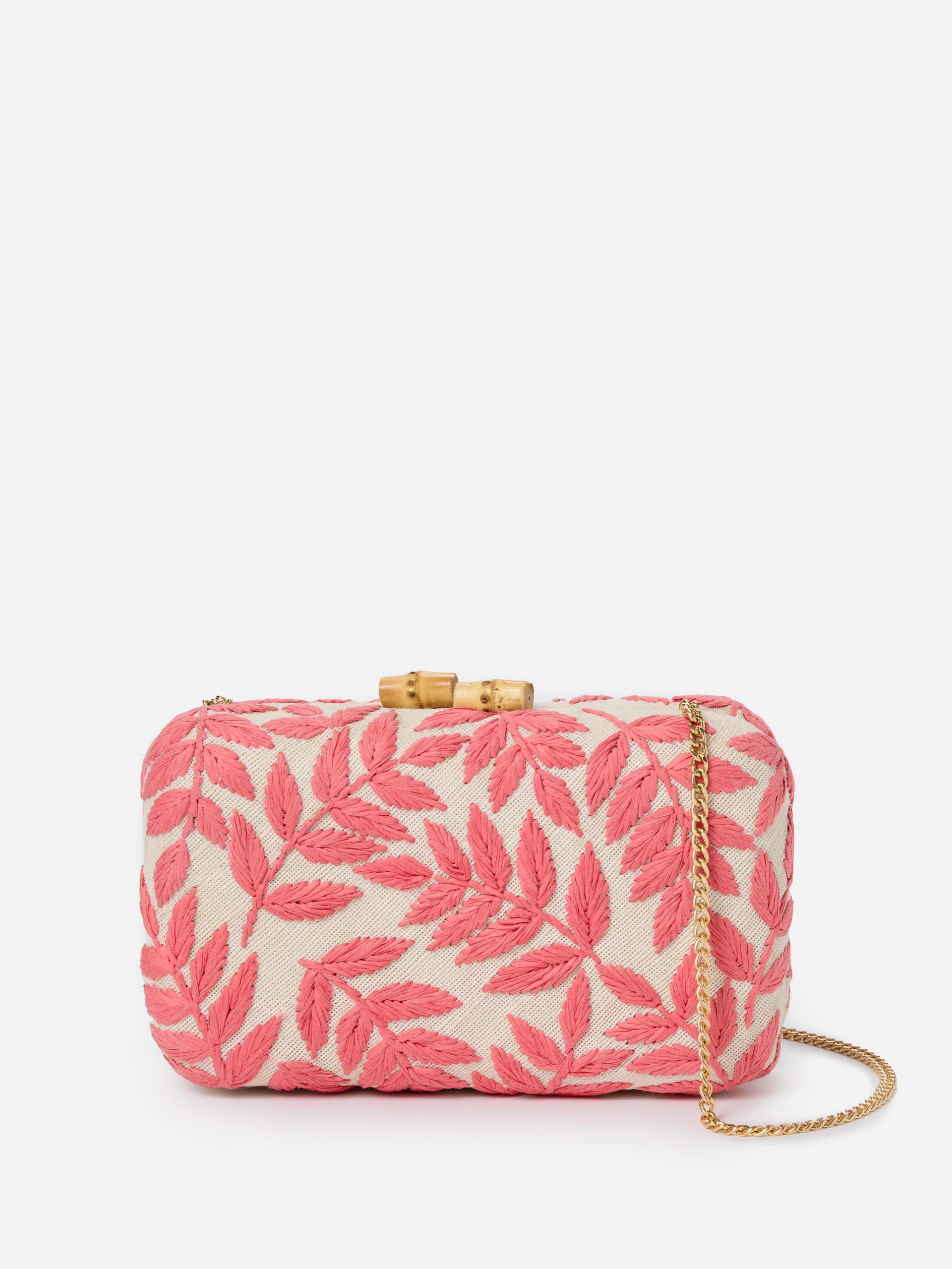 Lilly Straw Clutch in Leaf Sketch Embroidery | J.McLaughlin