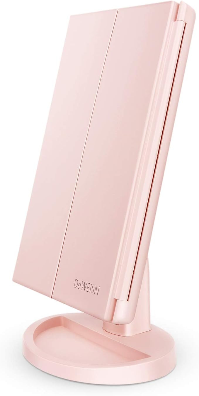 deweisn Tabletop Mount Tri-Fold Lighted Vanity Mirror with 21 LED Lights, Touch Screen and 3X/2X/... | Amazon (US)