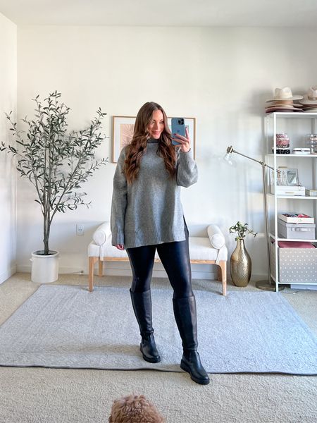 Simple Fall outfit🍁
Spanx faux leather leggings fit true to size imo, I wear a size medium.
Gray turtleneck tunic sweater comes in more colors, I am wearing a medium.

#LTKmidsize #LTKSeasonal #LTKfindsunder50