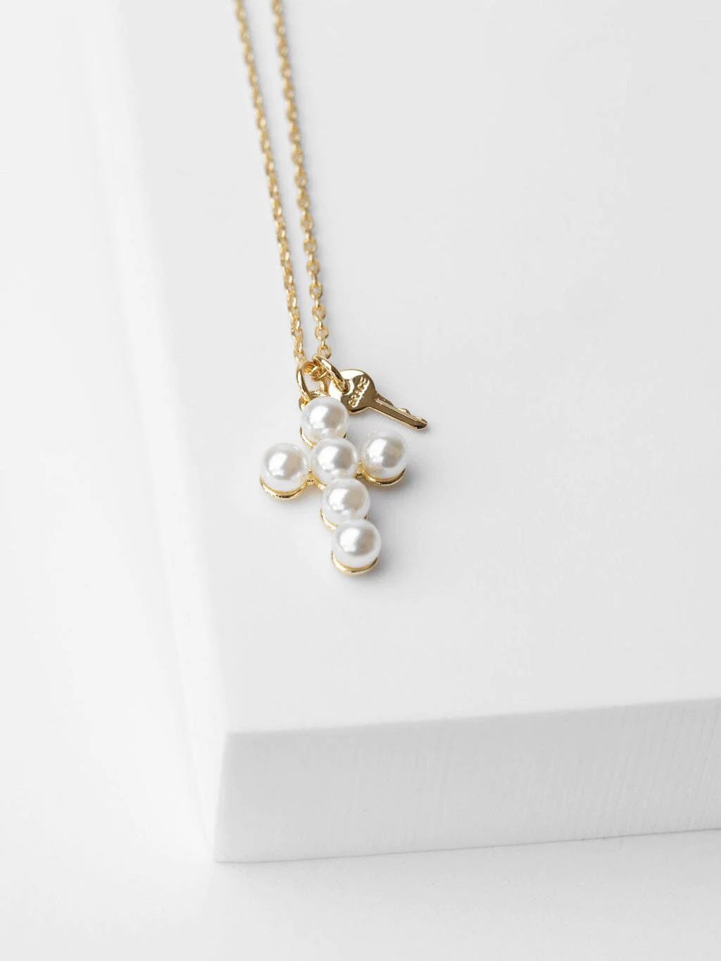 Pearl Cross and Mini Key Necklace | The Giving keys