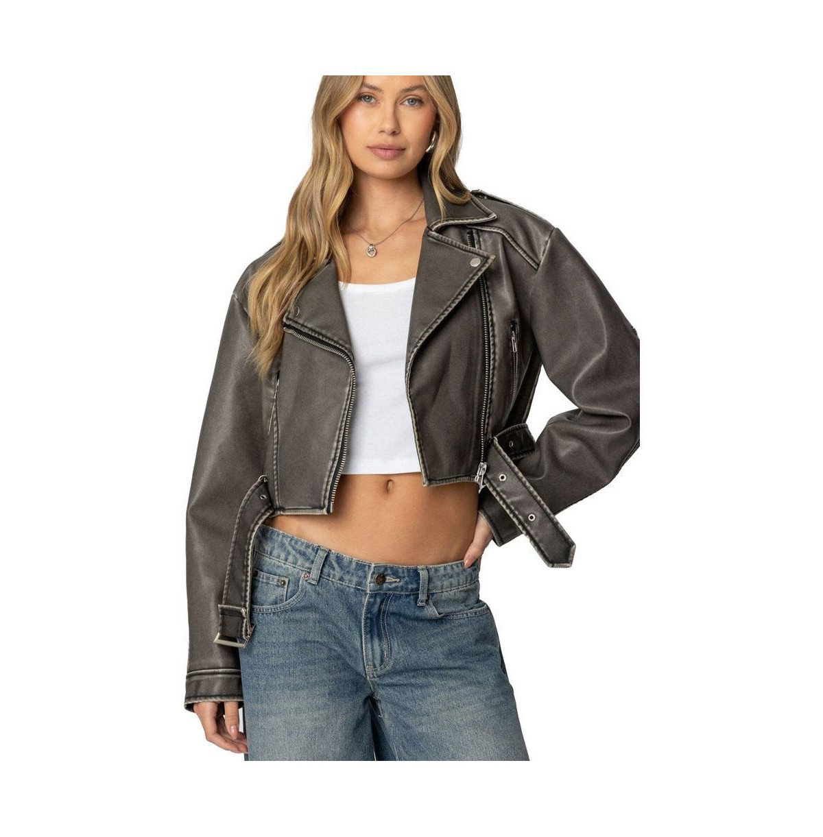 Edikted Women's Washed Faux Leather Jacket - Gray-washed | Macy's
