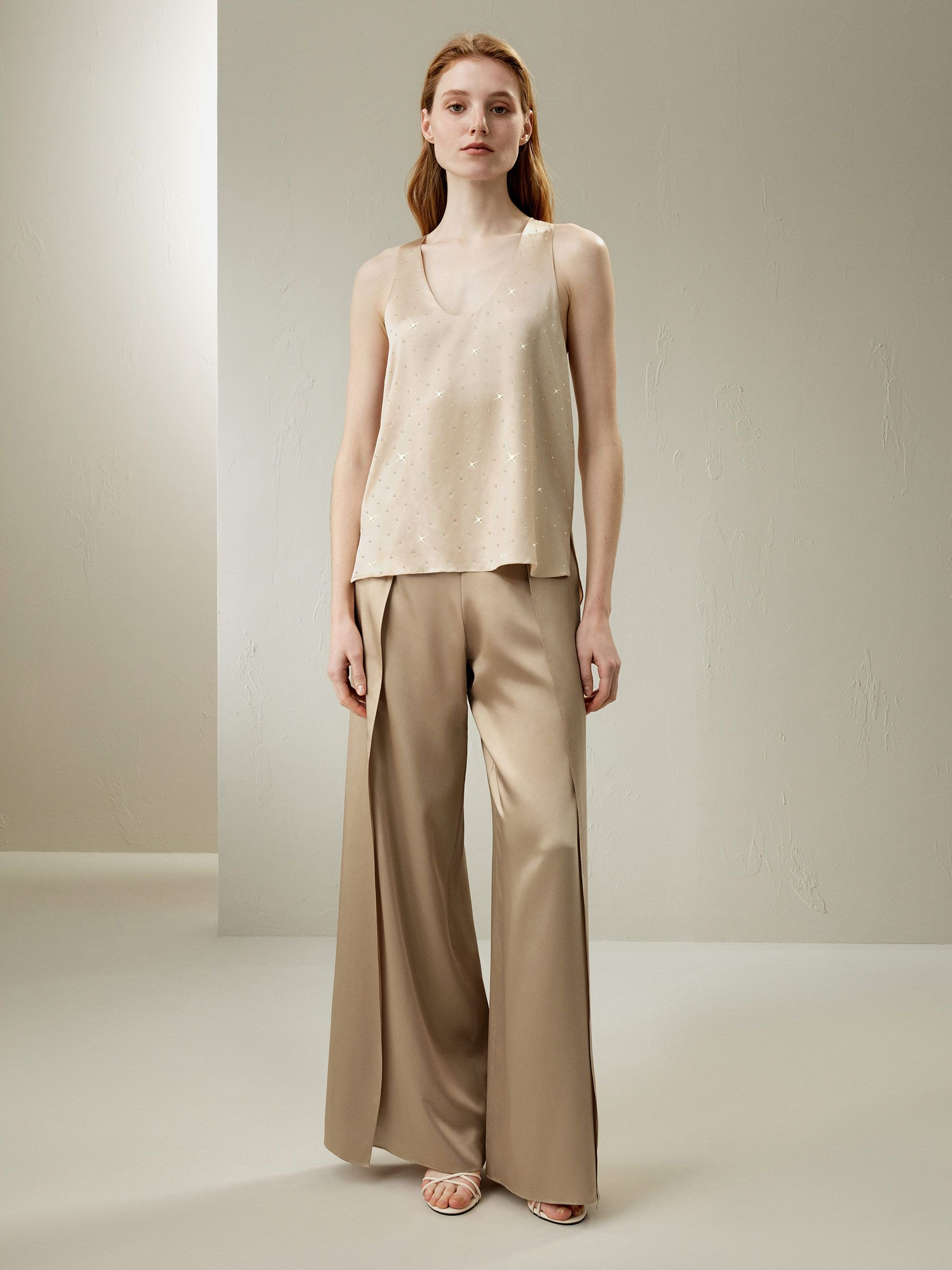 Silk Charmeuse Wide-Leg Pants | LilySilk