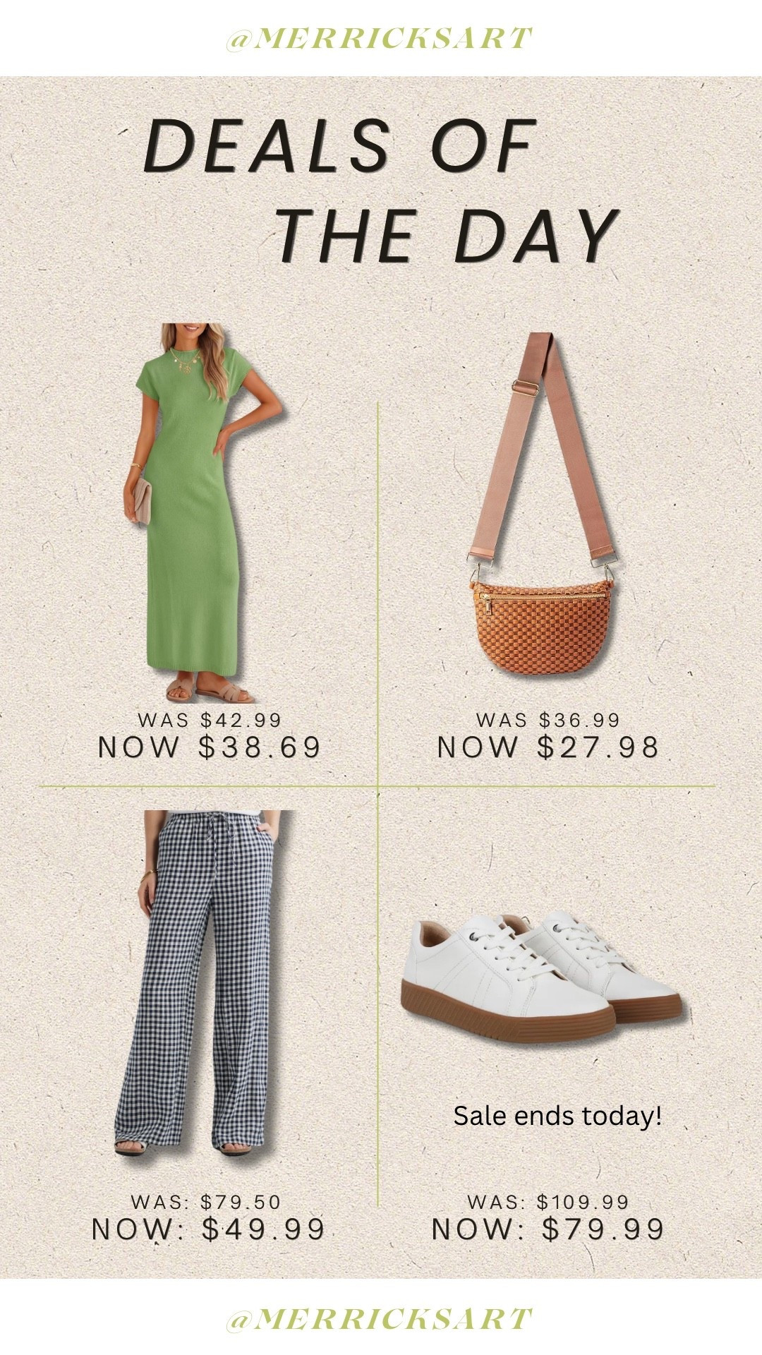 A gorgeous dress from Amazon, an affordable designer inspired crossbody bag, chic gingham pants, and fantastic white sneakers with arch support, all on sale!