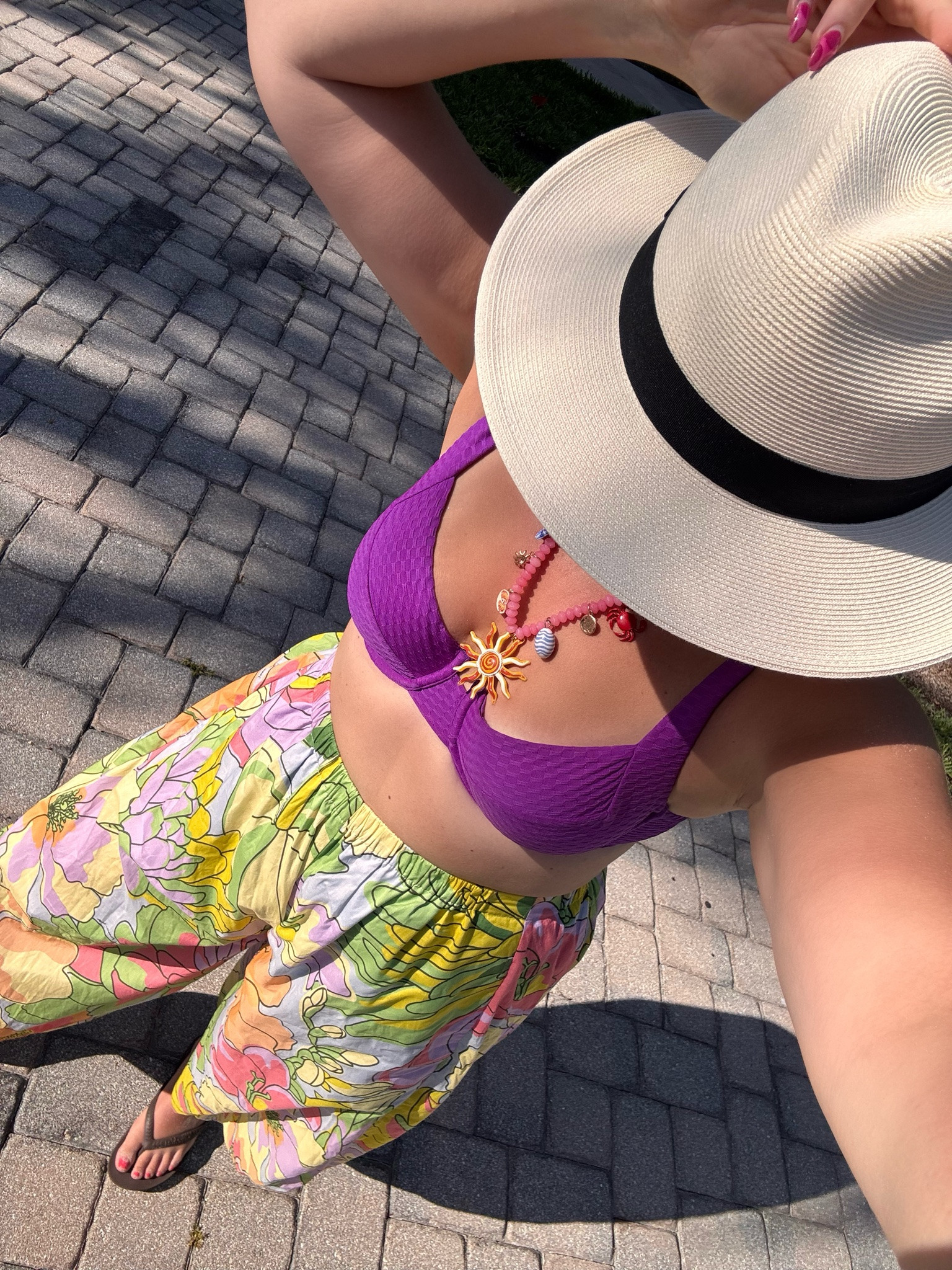 beach vacation outfit! beach outfit, vetchy swimsuit wearing a large in the top & xl bottom. Wearing a medium in the farm rio pants. 

 #LTKMidsize #LTKSwim #LTKTravel