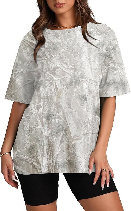 Camo Shirt Women Oversized Short Sleeve T-Shirts Crew Neck Camouflage Shirt Teen Girls Casual Loo... | Amazon (US)