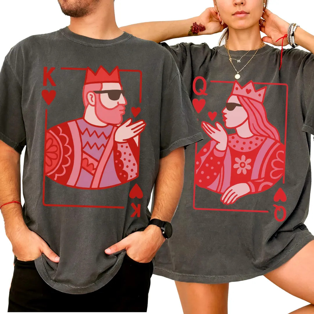 King and Queen of Hearts Couples Matching Valentines Shirt His and Hers Honeymoon Tees Husband Wi... | Etsy (US)