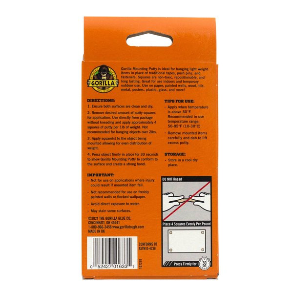 Gorilla Glue Brand Mounting Putty 4oz 24pc for Hardware Adhesives | Walmart (US)