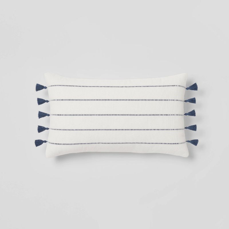 Woven Striped Lumbar Throw Pillow Ivory/Navy - Threshold™ | Target