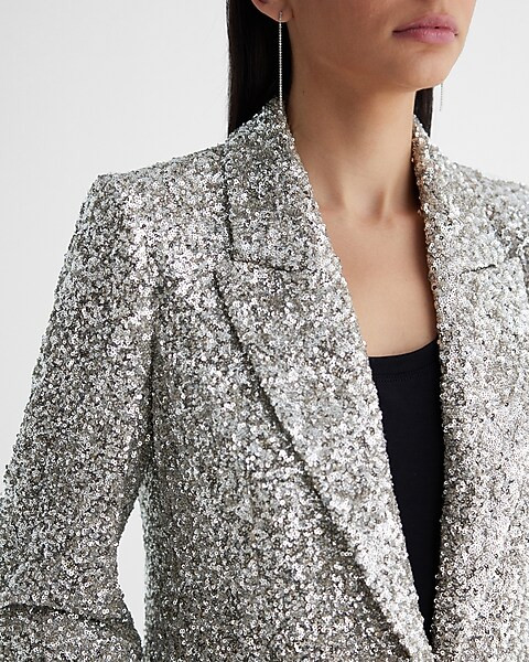Sequin One Button Boyfriend Blazer | Express