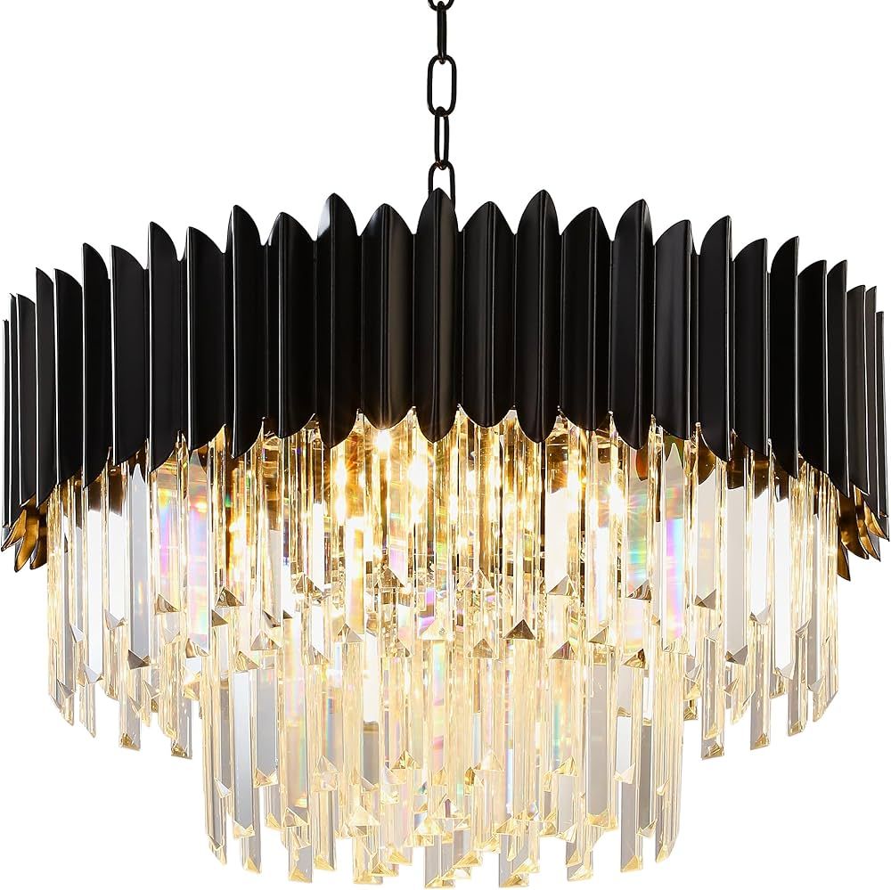 WABON Black Modern Crystal Chandelier, Round Glass Pendant Luxury Chandeliers Lighting Fixtures f... | Amazon (US)