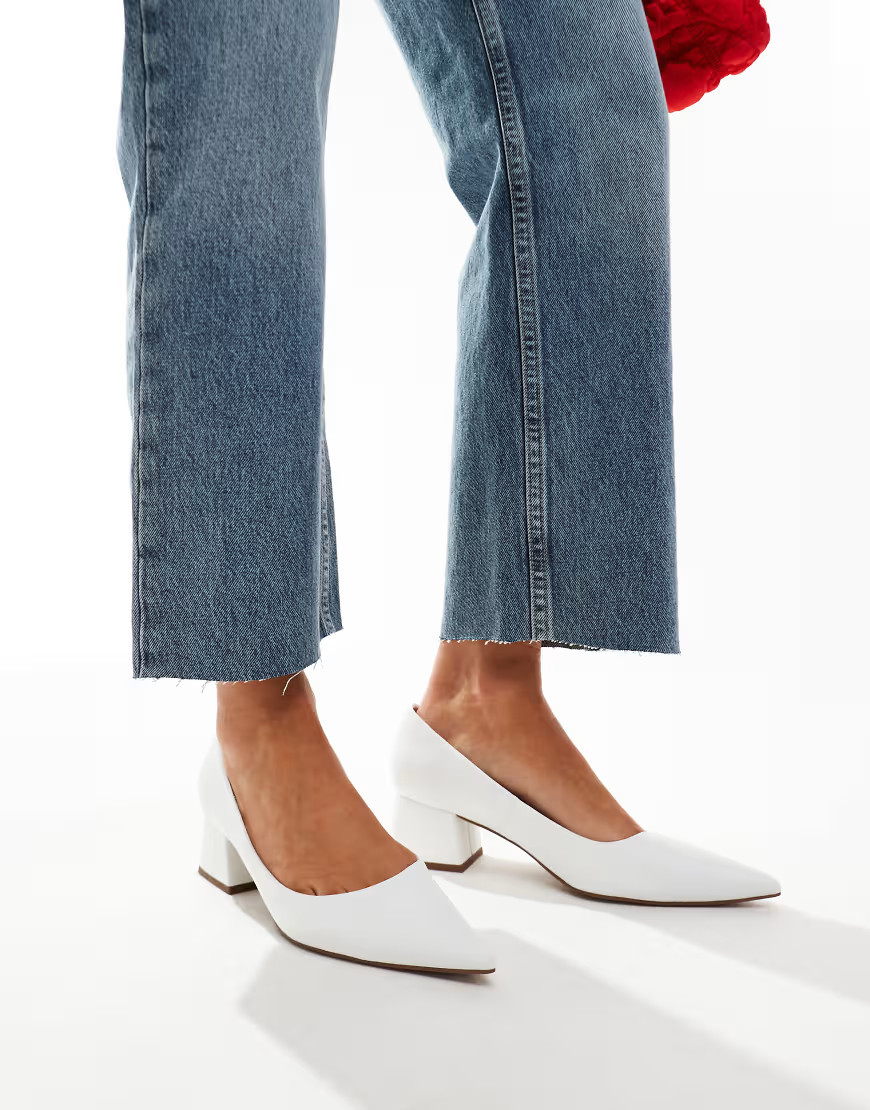 ASOS DESIGN Saint block mid heeled shoes in white | ASOS (Global)