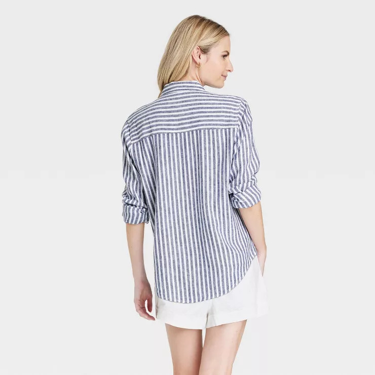 Women's Long Sleeve Linen Relaxed Fit Collared Button-Down Shirt - Universal Thread | Target