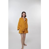 Nature-Inspired Retreat Wear - Oversized Lounge Set Women Linen Shorts & Shirt Relaxed Fit Costume Pure Linen Clothes | Etsy (US)