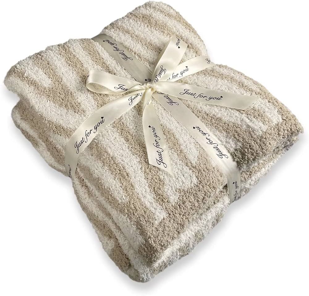 GY Luxury Fleece Cream Throw Knitted Ultra Soft Stripes Blanket Zebra Pattern Air Feel Cozy Warm ... | Amazon (US)