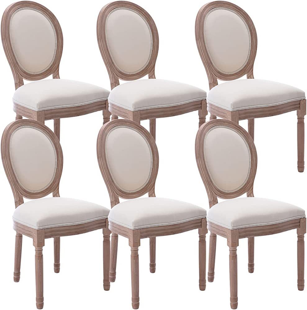 Kiztir French Country Dining Chairs Set of 6, Farmhouse Dining Chairs with Round Backrest, Mid Ce... | Amazon (US)
