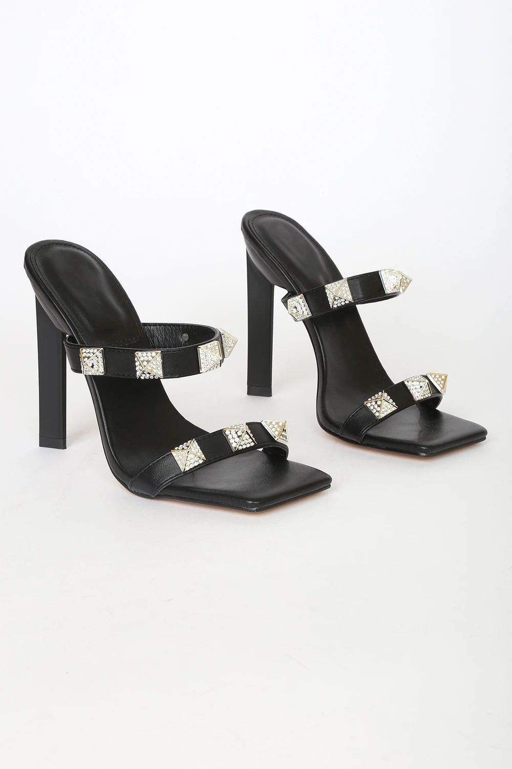 Faleece Black Rhinestone Square Toe High Heel Sandals | Lulus (US)