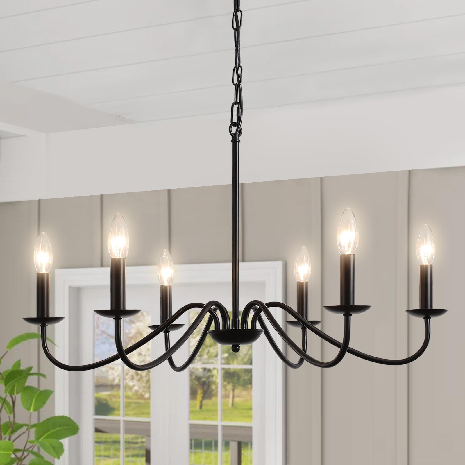 Black Chandelier, 6-Light Farmhouse Chandelier for Dining Room Lighting Fixture, 27.59" Rustic In... | Amazon (US)