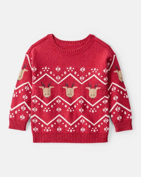 Carter's Toddler Boys Boy Christmas Reindeer Fair Isle Cotton Long-Sleeve Sweater - Red 4T Red | Carter's Inc