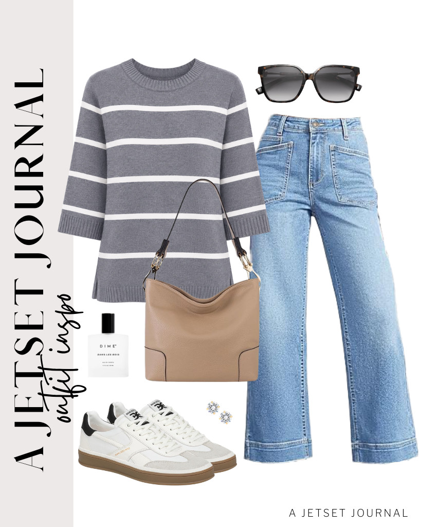 A gray LOMON top plus cropped wide-leg jeans go well with Sam Edelman Althea sneakers. We are also obsessed with this Montana West bag. Complete the look with PAVOI waterproof stud earrings and a spray of DIME Beauty Dans Les Bois Perfume.

#LTKSeasonal #LTKSaleAlert #LTKTravel
 

 