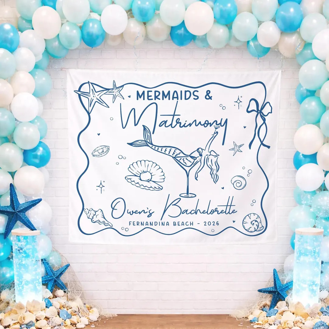 Mermaid Bachelorette Banner, Personalized Bachelorette Party Decor, Mermaids and Matrimony Banner... | Etsy (US)