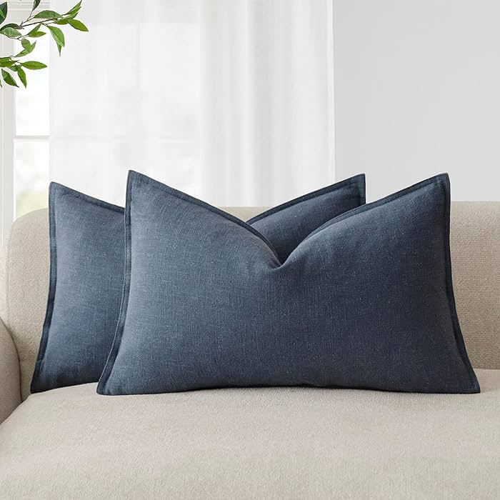 Foindtower Pack of 2, Decorative Linen Soild Throw Pillow Covers Soft Accent Lumbar Cushion Case ... | Amazon (US)