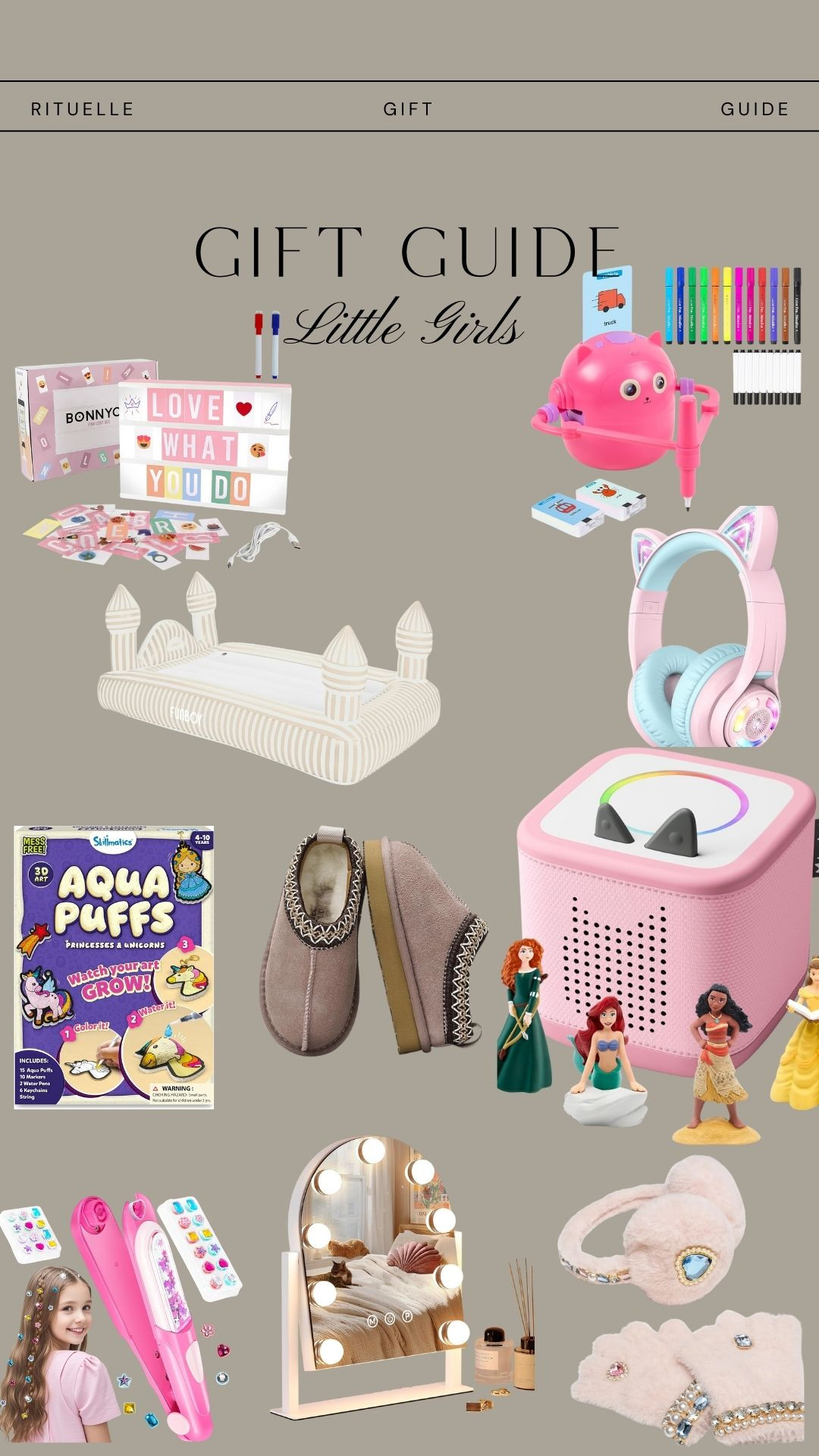 A curated gift guide for little girls featuring creative play sets, cozy slippers, princess figurines, kid-friendly tech, craft kits, and imaginative accessories. Think STEM toys, sensory fun, art supplies, music-loving headphones, dress-up favorites, and whimsical décor—perfect for ages 3–10 who love magic, color, and creativity. 

 

#LTKCyberWeek #LTKGiftGuide #LTKHoliday