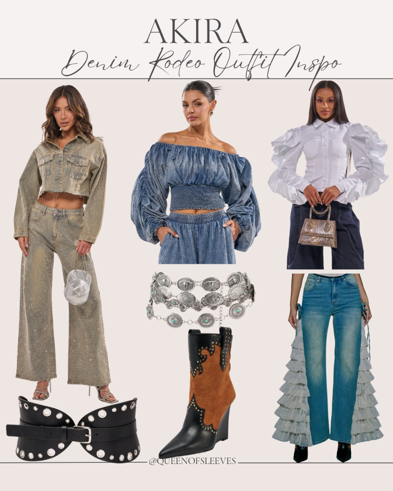 Rodeo season is here, and we are not doing boring denim this year! 🤠✨ I found the most amazing statement pieces from AKIRA to build your perfect western look. From embellished rhinestone matching sets to dramatic ruffle tops (you know I had to include some epic sleeves!) and the chicest western accessories, these finds will have you standing out in the crowd.Rodeo Outfit Ideas / Western Wear / Akira Clothing / Denim Outfit / Rhinestone Denim / Statement Sleeves / Ruffle Top / Cowboy Boots / Concho Belt / Western Style / Houston Rodeo / Festival Fashion / Statement Denim / Trendy Western Wear / Wide Leg Jeans

#LTKFestival #LTKMidsize #LTKSeasonal