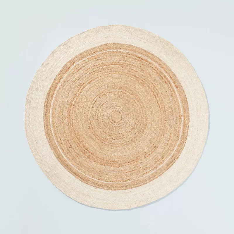 Bordered Color Block Braided Jute Area Rug Cream/Natural - Hearth & Hand™ with Magnolia | Target