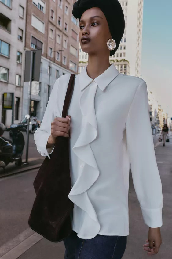 CREPE SHIRT WITH RUFFLE | Zara UK