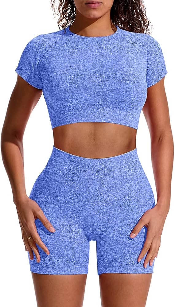 GXIN Women Workout 2 Piece Outfit Yoga Stretch Top Set High Waist Sport Shorts | Amazon (US)
