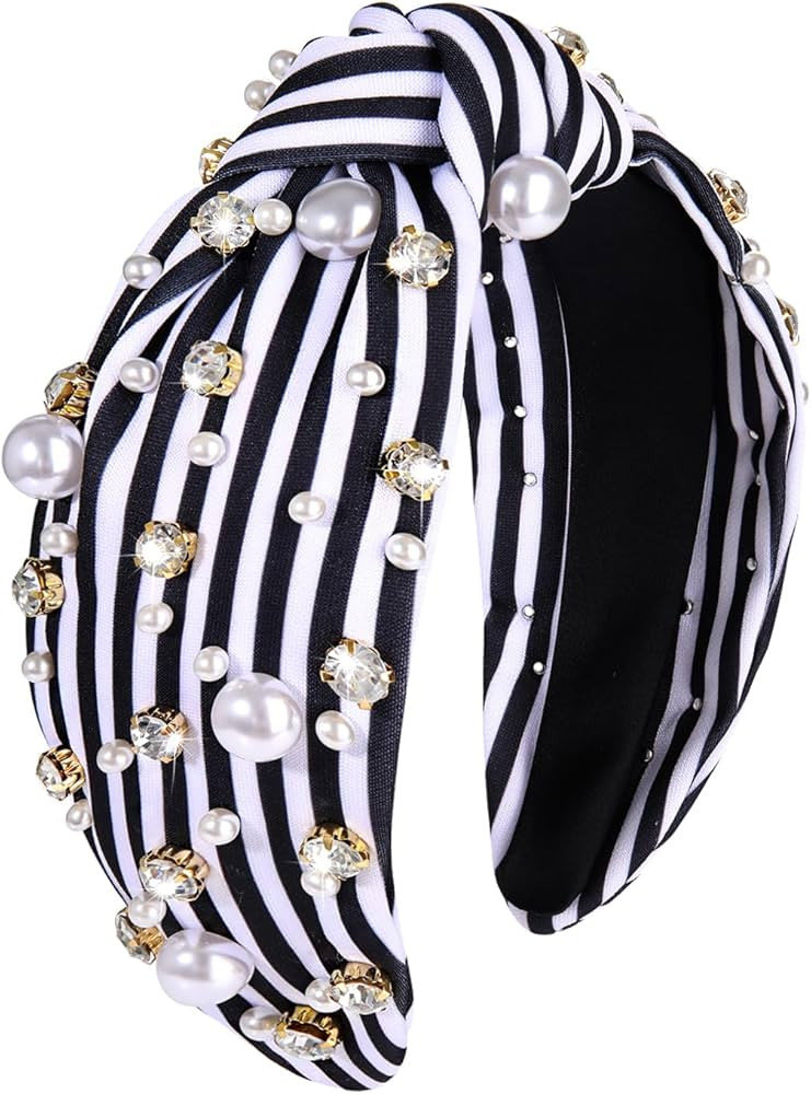 mokkia Crystal Pearl Knotted Headbands for Women, Rhinestone Jeweled Headband Sparkling Crystal B... | Amazon (US)