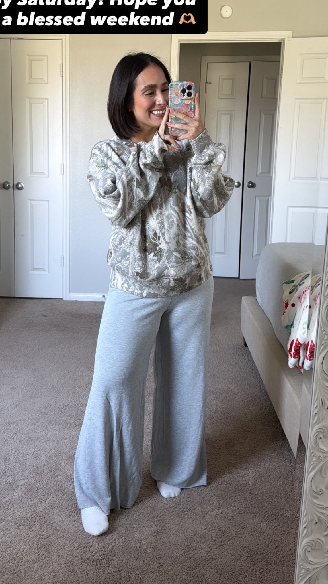 Loungewear! 

Size small in aerie pants- linked alternate
Size med in sweatshirt 