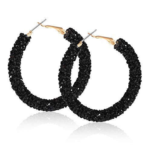 NLCAC Glitter Hoop Earrings Bohemian Sparkle Resin Rhinestone Wrapped Hoop Dangle Earrings for Wo... | Amazon (US)