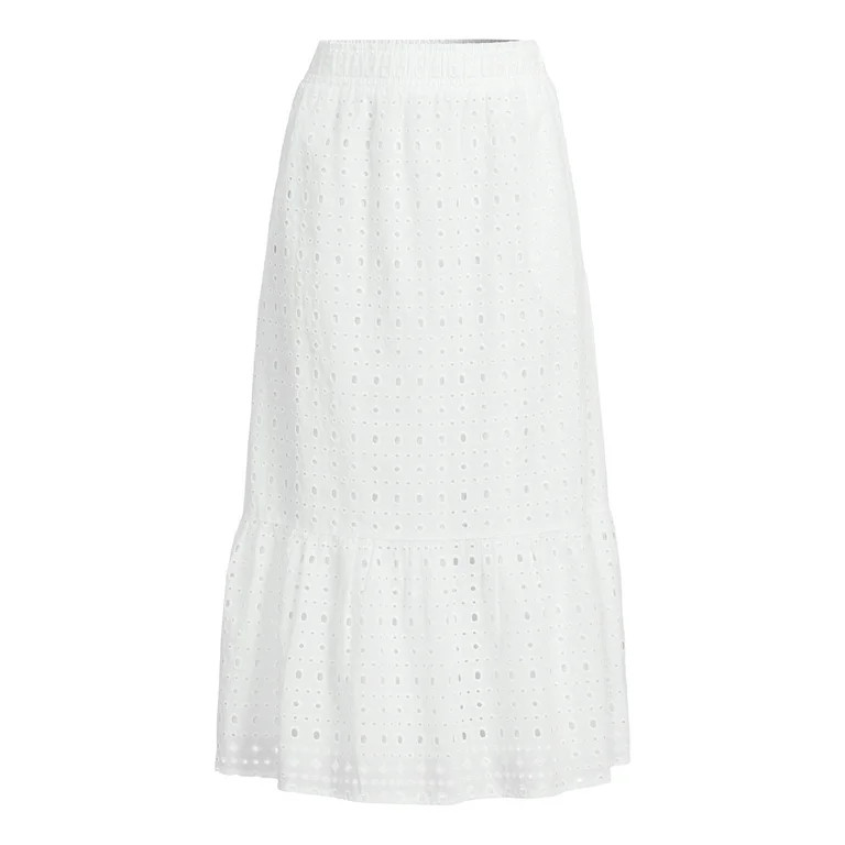 Time and Tru Women's Cotton Eyelet Midi Skirt, Sizes XS-XXXL | Walmart (US)