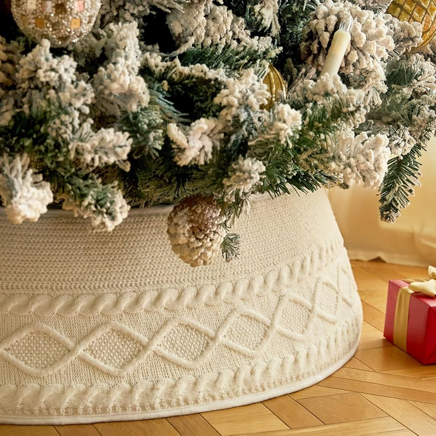 Christmas Tree Collar, Adjusted Christmas Tree Base Cover for Artificial Trees, Knit Cream White ... | Amazon (US)