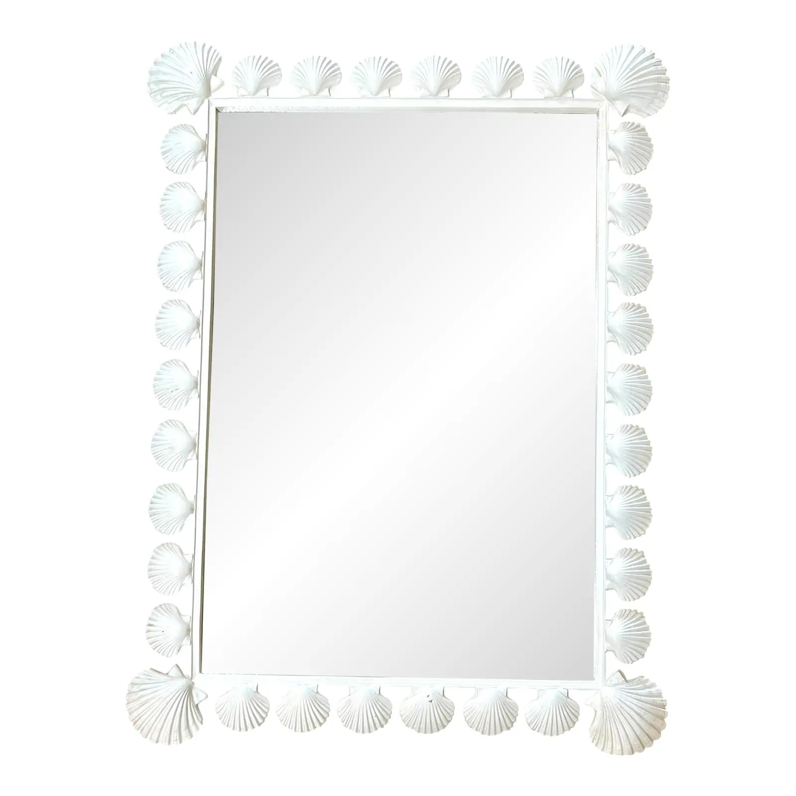 Vintage Palm Brach Regency Carved Wood Scalloped Shell White Painted Beveled Mirror | Chairish