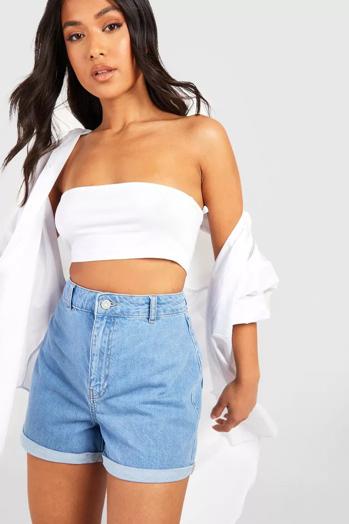 Petite Roll Up Disco Denim Shorts | Boohoo.com (UK & IE)