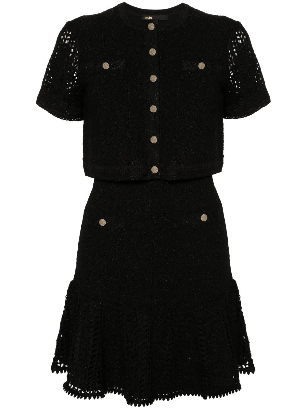 Maje Layered Crochet Mini Dress | Black | FARFETCH ES | Farfetch Global